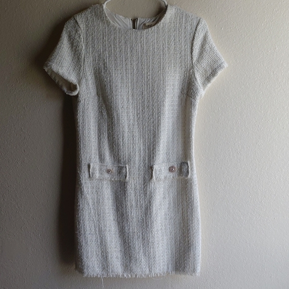 Chic White Tweed Mini Dress - Picture 1 of 11